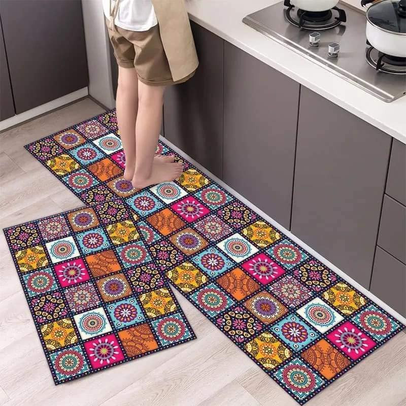 Anti-slip 3D Printed Geometric Kitchen Mat Set